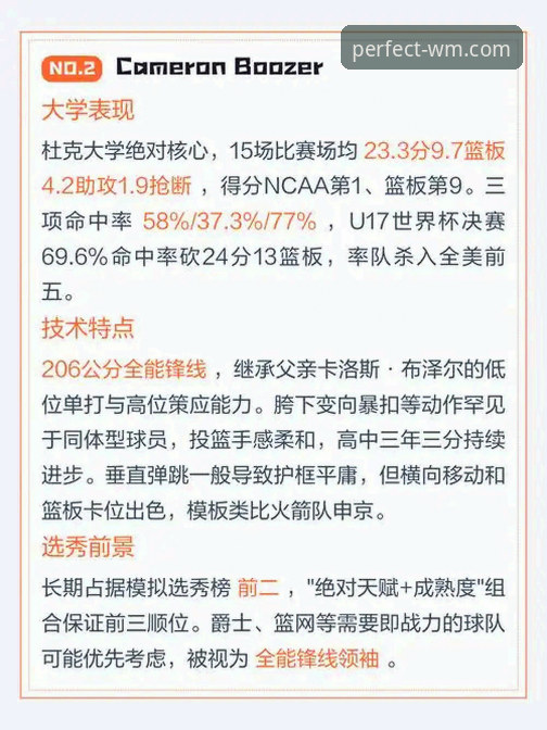 2026年NBA选秀三大新秀顺位飙升趋势分析：完美体育官网操作教程